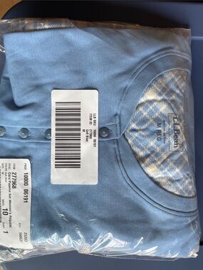 L.L. Bean Women's Sky Blue Long-Sleeve Pajama Top with Plaid Trim
